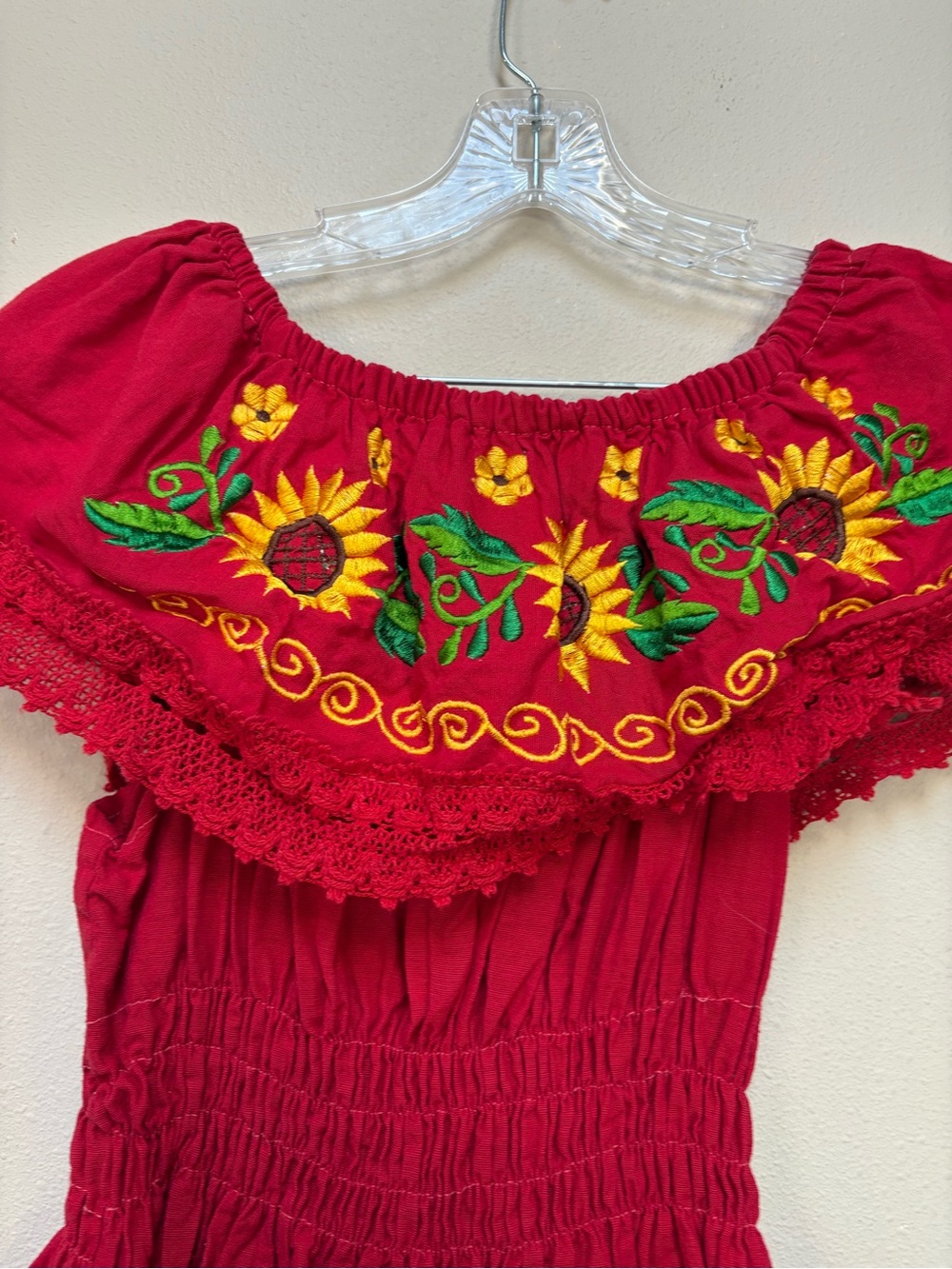 Handmade Sunflower Embroidered Boho Off Shoulder Festival Dress One Size - Picture 6 of 6